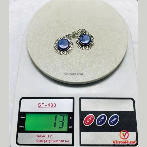 Handmade Blue Gemstone Dangle Earrings: Silver Tone Lapis Lazuli Earrings - Picture 3 of 6